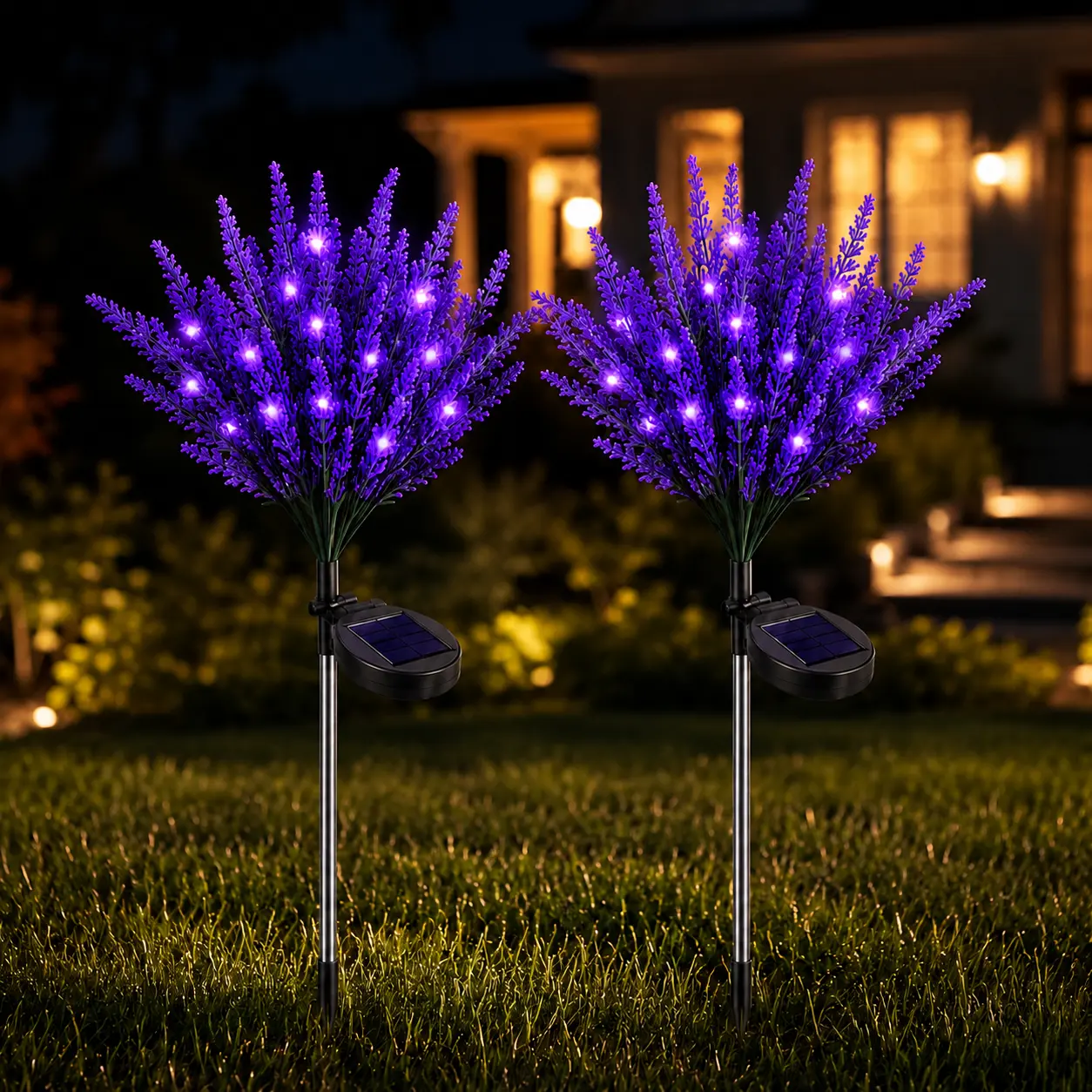 2/4-Pack Outdoor Solar Lavender Lights, IP65 Waterproof Purple Garden Flower Pathway Lights for Yd, Patio & Landscape Decor, Solar Decorative Lighting Lamp, Water Resistant, 4-Pieces, Solar Panel Light Decorative Lamps