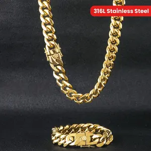 🌟 ⛓️ 🔥   "GOLDEN COVENANT DUO" Men's Cyberpunk Chain Set -  Stainless Steel Cuban Links # CyberSwag2025 # MysticLuxury
