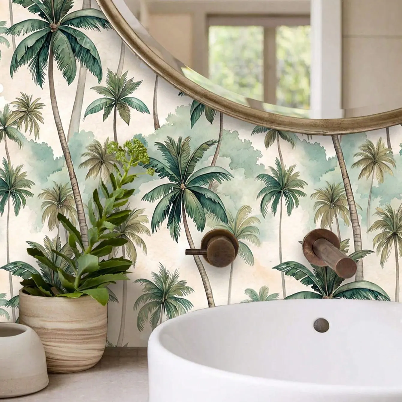 Tropical Forest Peel-and-Stick Wallpaper, Plants Vintage Waterproof Removable Self Adhesive Wall Paper, Bedroom Cabinet Decoration, 1 Roll 17.5x118 Inch, Peel And Stick Wallpaper Boho