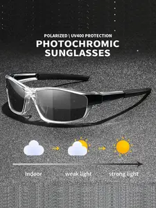 Latest Unisex Photochromic Polarized Sports Sunglasses, Trendy Retro Square Design for Outdoor Activities, Uv400 Protection Day and Night Usage