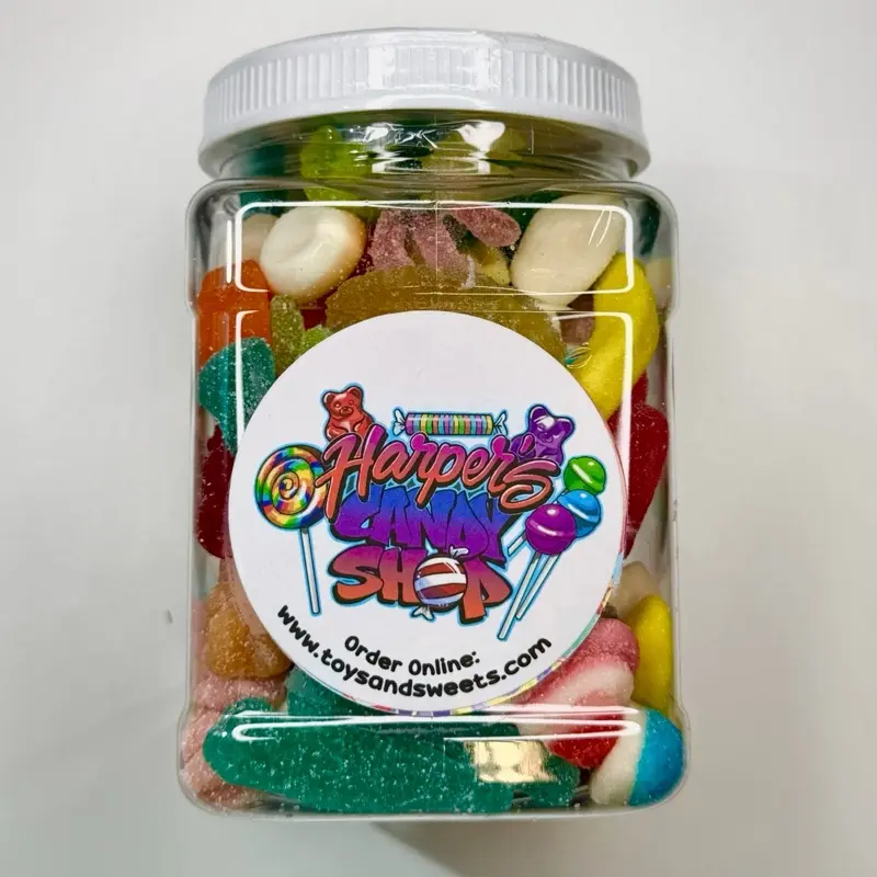1.5lb Jar Harper's Premium Candy Mix | Sweet & Sour Assorted Gummy Candies | Filled Gummies, Sour Blue Raspberry, Sour Belts, Swedish Candy, Sweet, Sour Fruit Flavored Sugar