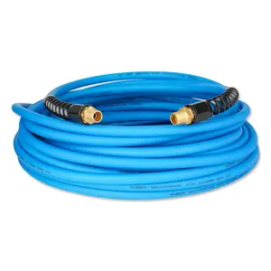 AAIN 1/4"100ft*PU Hybrid Air Compressor Hose with Bend Restrictors, All-Weather Flexibility, Kink-Resistant Design, MNPT Brass Fittings, for Air Tools, Pneumatic Systems, Automotive & Industrial Use