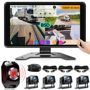 ConewVehicle RV Backup Camera System 10.1" Quad Split Touchscreen Monitor 4 1080P Rear Side View AHD Cameras MP5 Player BSD with Audible Alarm DVR Recorder IP69 Waterproof Night Vision for RV/Truck/Bus/Trailer/Camper/Van