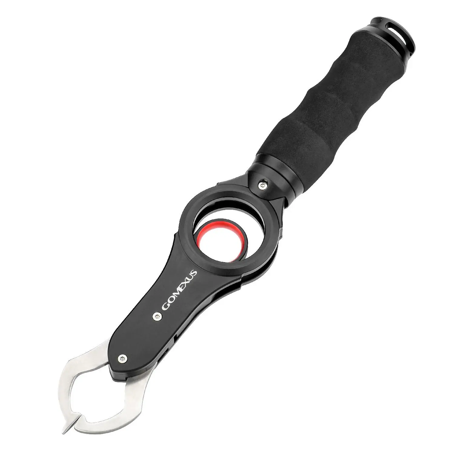 GOMEXUS Aluminum Fish Gripper with Scale – 11.6” CNC Aluminum Fishing Gripper, 360° Rotating Handle, EVA Ergonomic Grip, Corrosion Resistant