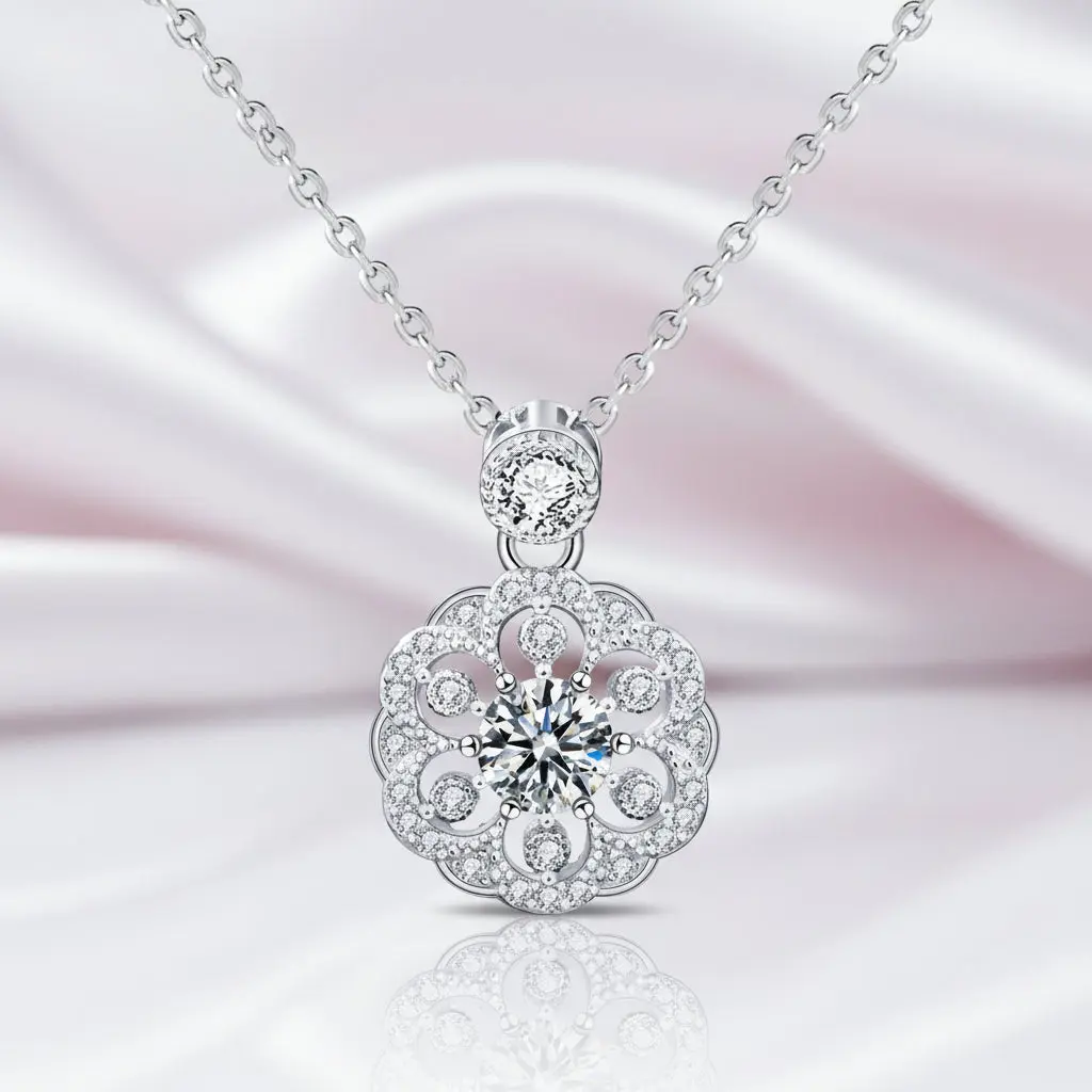 0.5ct Round Cut Diamond Option Flower Pendant Necklace