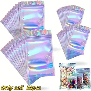 Holographic Colorful Laser Bag, 30pcs/set Self Sealing Resealable Packaging Food Candy Jewelry Bag, Gift Wrapping Bag, Baking Packaging Supplies for Home Kitchen Party
