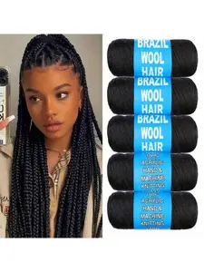 5 Pcs Vibrant Black Brazilian Wool Crochet Hair Extensions - Synthetic Soft Hairpieces - Soft, Durable, and Versatile for Braiding, Box Braids, Senegalese Twist, Jumbo Braids, Faux Locs, and More - Perfect for Halloween and Christmas Celebrations