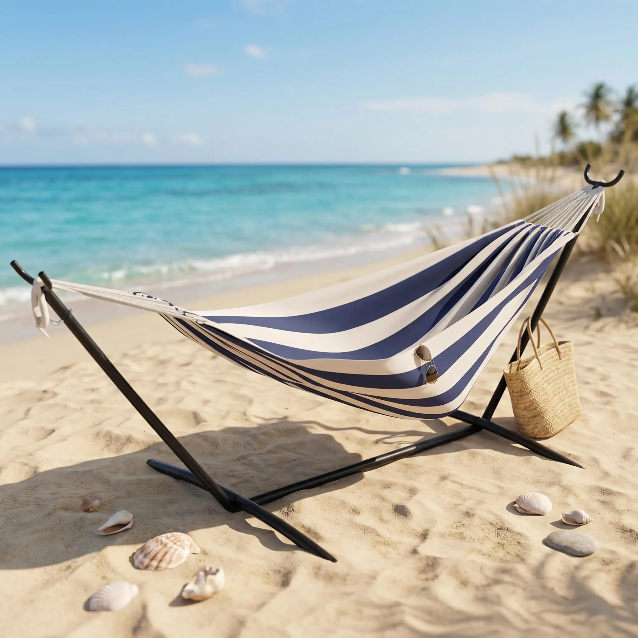 OP-Double Hammock with Stand – 450 lbs Capacity – Adjustable Two-Person Outdoor Hammock Chair – Sturdy Steel Frame, Thick Cotton Ropes, Portable Carry Bag – Ideal for Backyard, Patio, Porch, Camping – Coffee