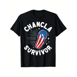 Chancla Survivor Puerto Rican Pride T-Shirt - Funny Spanish Joke & Puerto Rico Flag Design with Chancla Icon - Unisex S-XXXL Sizes - 100% Casual Wear for Men & Women - Puerto Rico Culture Apparel