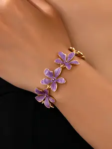 French Elegant Enamel Floral Hand Chain Bracelet, Vintage High-End Women's Jewelry, Perfect for Daily Wear, All Seasons