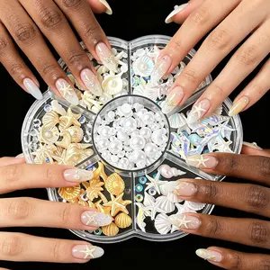 Summer Limited Edition Ocean Nail Art Accessories, Pearl Shell Starfish Pearls, 7 Compartment Storage Box Set, Beauty Supplies，Nail Art Rhinestones / Flatback Crystals / Multi-Color / Pickup Tool
