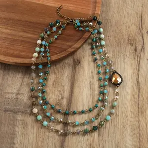 Boho-Chic Spring/Summer Multi-Layer Natural Stone & Glass Bead Necklace - Perfect for Casual Attire or Gifting
