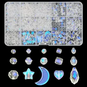 1000 Crystal Glass Beads AB Finish, Assorted Sizes & Shapes, Faceted Beads for Jewelry Making