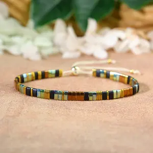 Handmade Tila Flat Beads Silk Cord Stacking Healing Reiki Crystal Women Men Unique Minimalist Bracelet