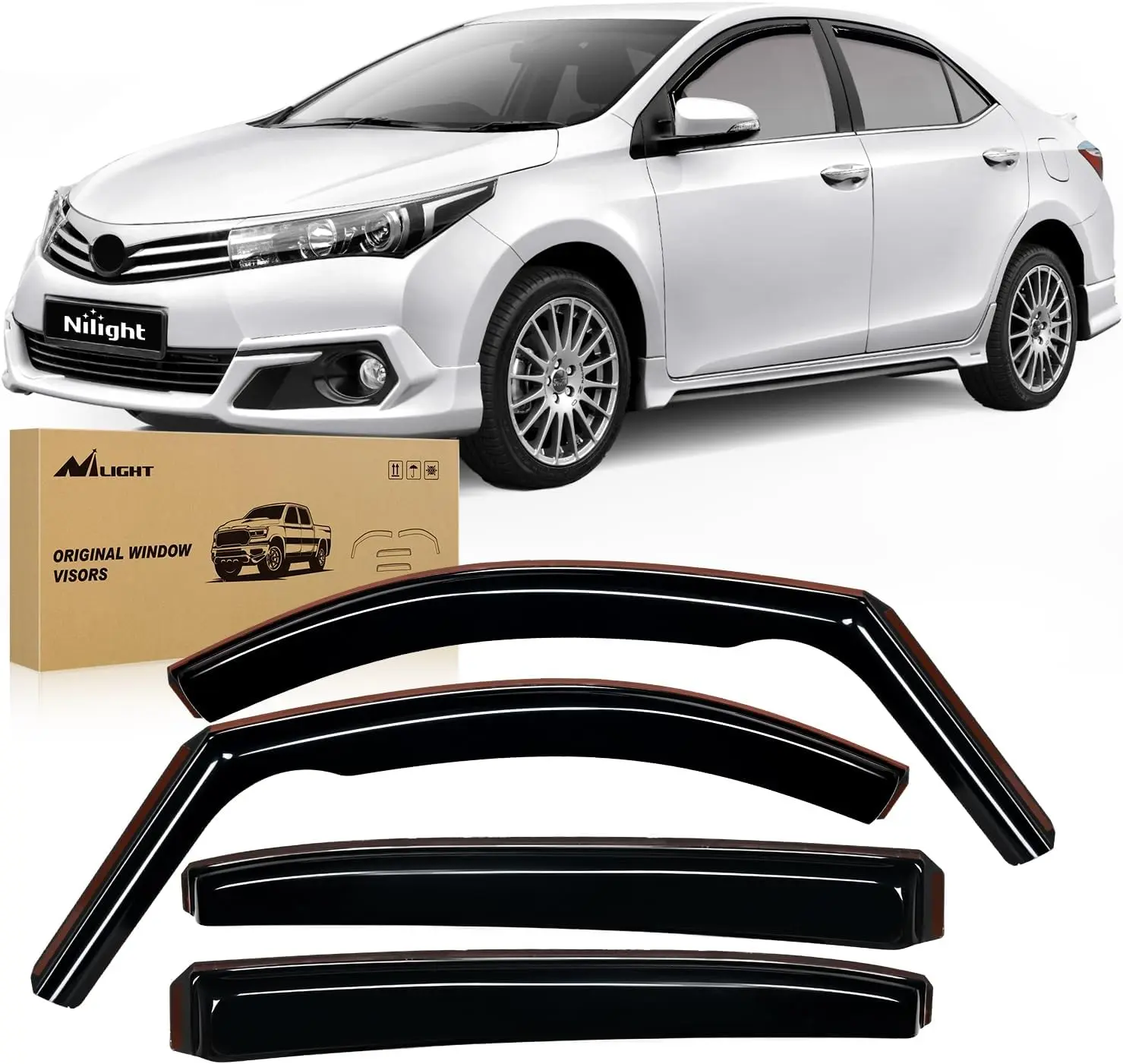 Nilight 4PCS In-Channel Chrome Trim Rain Guards - Shatterproof Window Deflectors, Anti-Fog All Weather Vehicle Accessories, Tool-Free for Toyota Corolla 2020-2026, Reduces Highway Wind Noise (Check Fitment Details)
