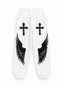 Gothic Cross Sweatpants, Gothic Vibes Jogger Pants For Fans, Angel Wings Graphic Streetwear Joggers,Casual Pants, All Seasons Lightweight Cotton Polyester Tapered Fit