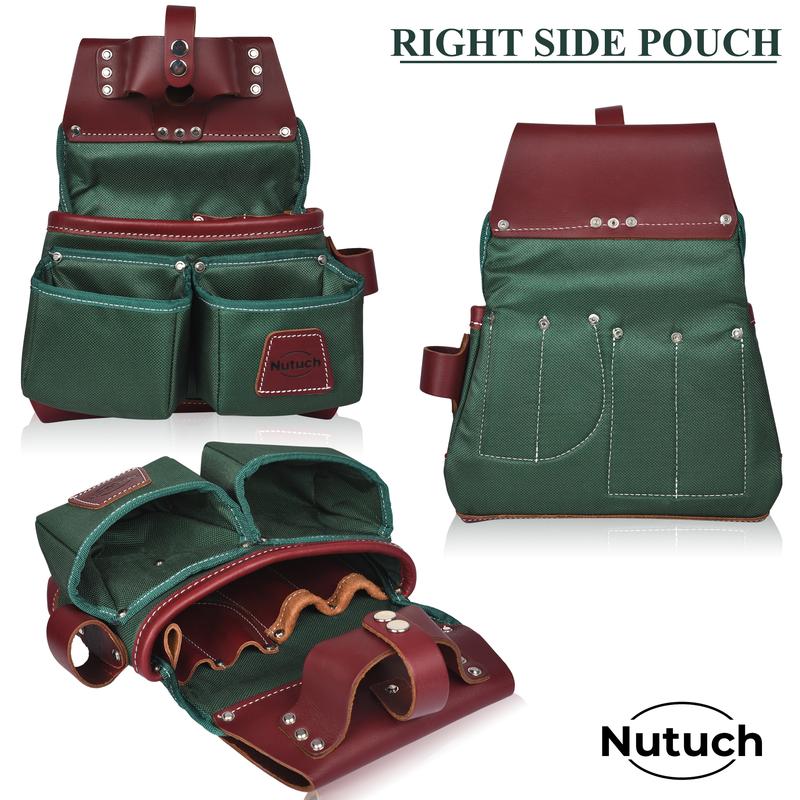 NUTUCH Green Heavy Duty Nylon and Leather Tool Belt for Carpenters, Framers, and Electricians