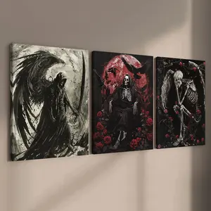 Grim Reaper & Blood - Red Roses Poster, Halloween Poster Decoration, Horror Theme, 3 Counts Modern Art Wall Decoration, Home Decoration Poster, Office, Living Room, Bedroom Wall Decor