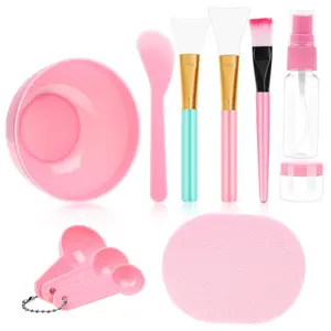 11 Pcs DIY Facial mask Mixing Tool Kit with Bowl Stick Spatula Silicone Brush Spray Bottle Puff Soaking Bottle Gauges (Pink)