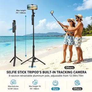 360° Rotation Auto Face Tracking Tripod with Holder, Compatible with Android and iPhone, Includes Remote Control & Gesture Control, No App Required, Built-in Tracking Camera, Selfie Stick for Vlog and Video Recording