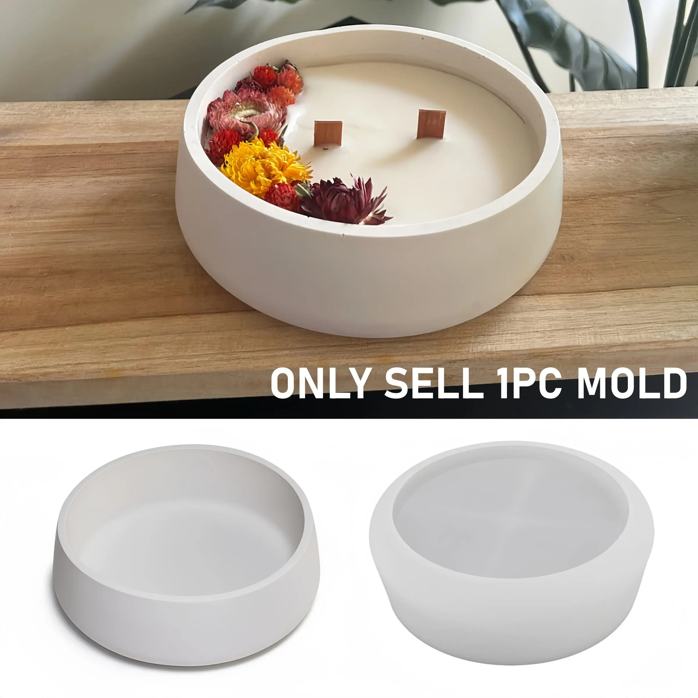 1pc Large Round Silicone Mold for DIY Plaster Cement Candle Cups, Resin Molds for Home Decor Flower Pots Storage Boxes, Candle Molds for Candle Making, Candle Making Supplies