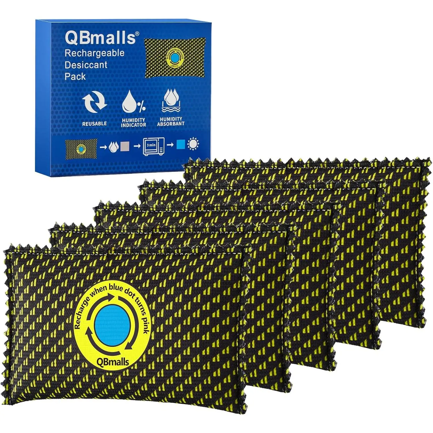 5-Pack Reusable Cordless Rechargeable Desiccant Small Dehumidifier - 100g Each, 7x4in Compact Rectangular, Cost-Effective Protection, Long-Lasting Moisture Control for Drawers, Gun Safes, Campers