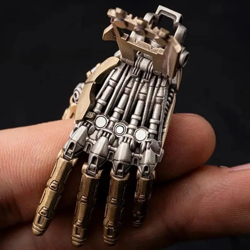 Unisex Cyberpunk Metal Bionic Mechanical Hand Ornament - Skeleton Model with Movable Joints, Necklace Pendant, Stress Relief Toy Gift