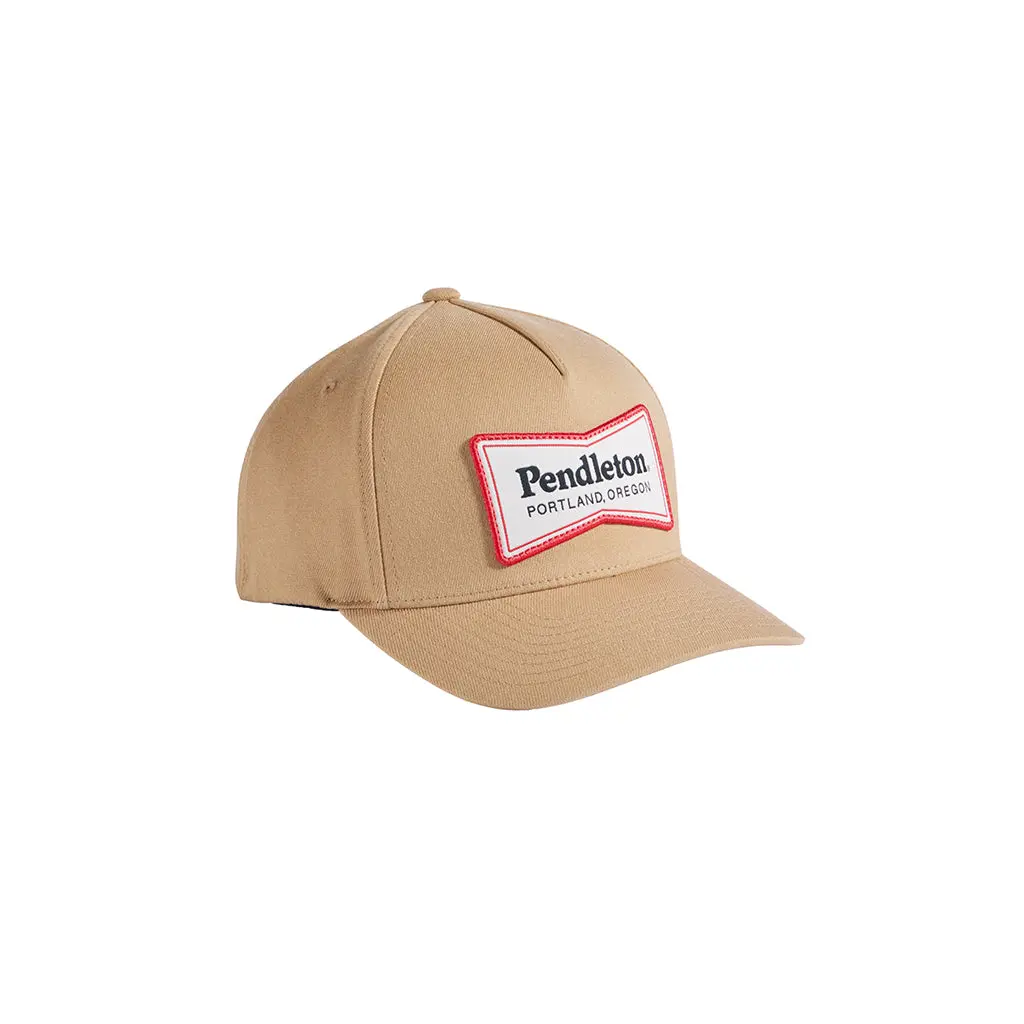 Pendleton Vintage 5-Panel Hat - Light Tan Cotton Twill, Adjustable Strap, Curved Brim, Embroidered Patch Logo Retro Design