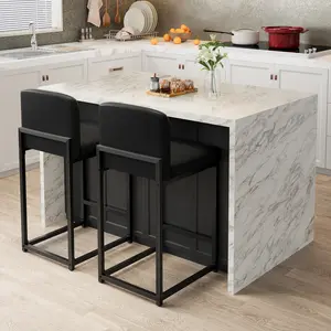 Modern Counter Height Bar Stool – Comfortable Faux Leather Upholstery, Supportive Backrest, Sturdy Metal Legs, Ideal for Kitchen Island, Dining Room, Living Room, Apartment