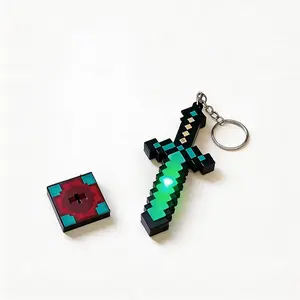 2-in-1 Pixel Sword Keychain Lamp, USB Rechargeable with Base   Collectible Pixel Sword Light Keychain, Glowing Gift for Gamers