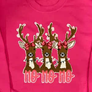 Hohoho Christmas Reindeer Chenille Patch Fushia Unisex Sweatshirt Women's Pullover Casual Winter Crewneck Long Sleeve Hoodie for Parties