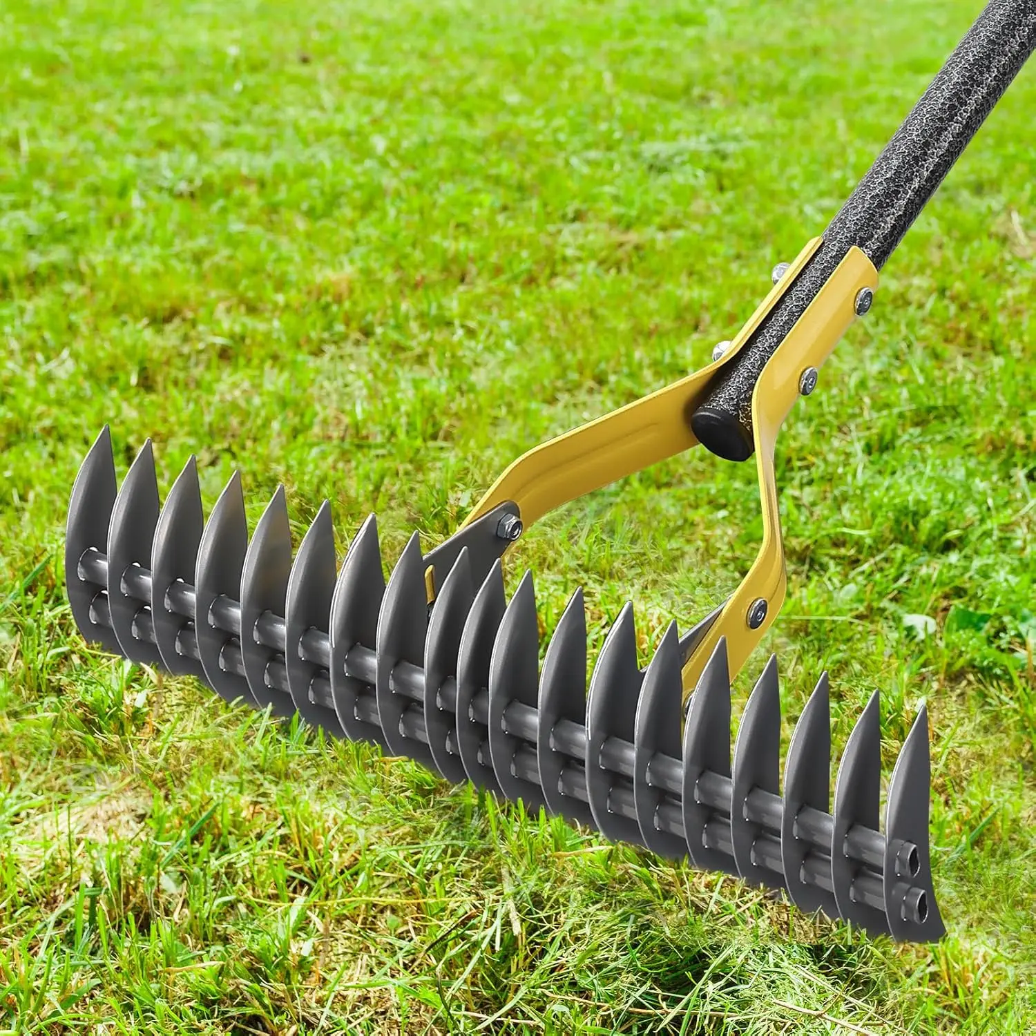 Rake, 70" Heavy Duty Metal Dethatcher Rake with 15" Wide Double-Edged  Tines Thatch Rakes for Lawns,Mulch  Grass Removal, Loosening Soil,Lawn Care, Dethatching,Yard,Garden