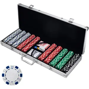 Poker Chip Set - 11.5g Poker Set, includes playing cards, chips, storage box, and 500 poker chips, suitable for Texas Hold'em and Blackjack games