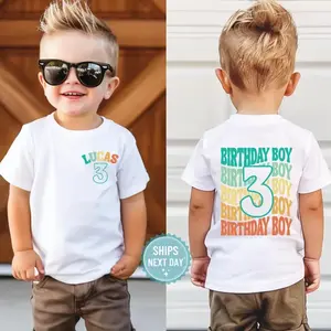 Custom 3rd (1-7 years old and Name) Birthday Boy Shirt: Retro Personalized Kids Tee,