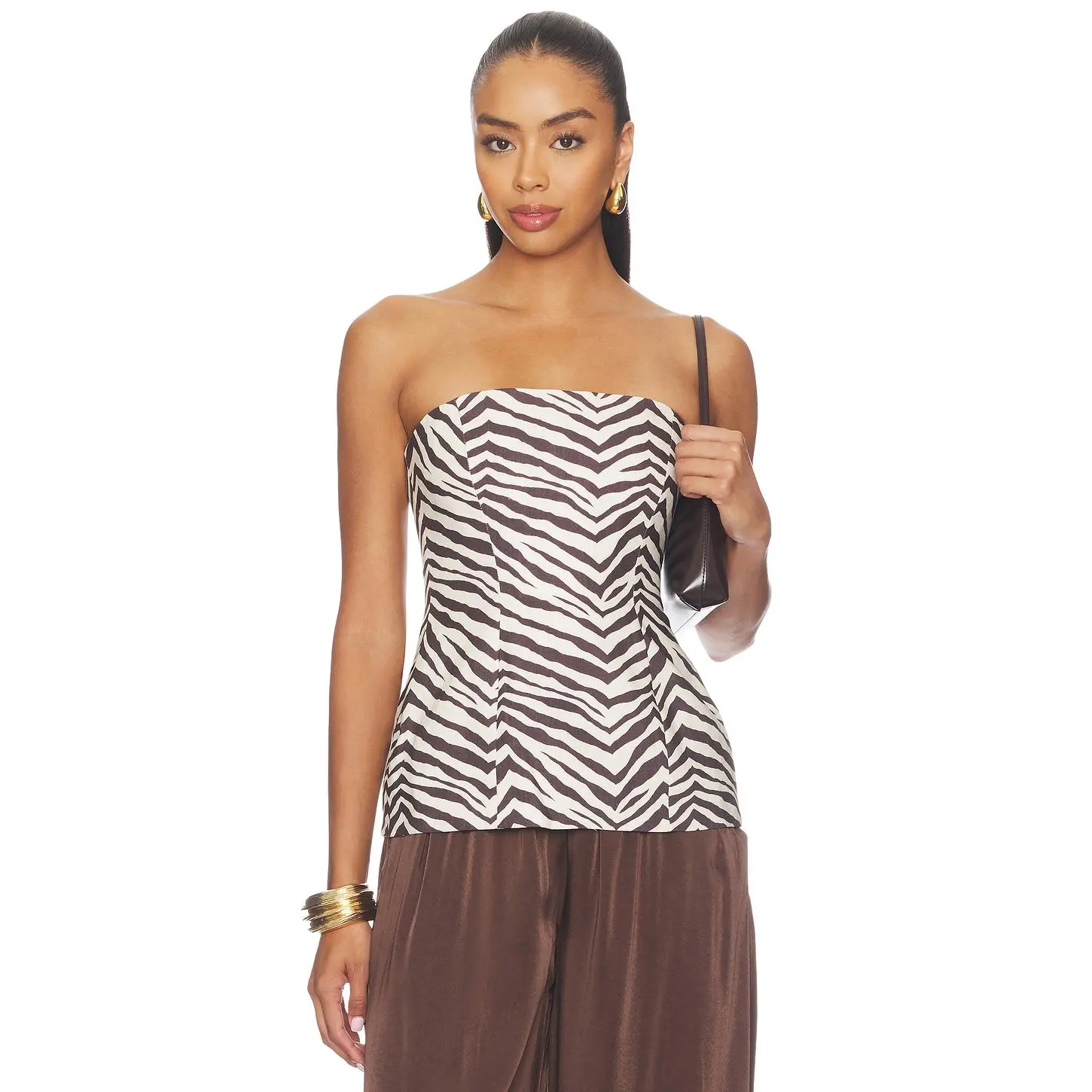 Bardot Helenia Longline Strapless Top in Brown Zebra