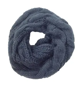 Fashion Culture Women's Cambridge Classic Woven Cable Infinity Scarf - Knitted Texture, Large Weave (Grey), Woven Cables