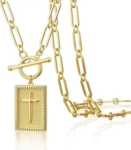 14K Gold Plated and Silver Plated Cross Necklace for Women, Non-Tarnish Faith Jewelry with Toggle Clasp, Fashion Necklace Gifts for Women, Christian Faith, Communion, Birthday & Christmas  permanent  jewelry