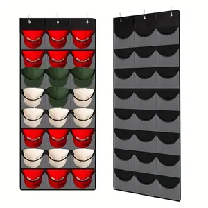 Hat Organizer Storage Bag for 18/24 Hats, Multi-Layer Hanging Hat Holder with 3 Hooks, 24 Deep Pockets for Baseball Caps, Space Saving Organizer