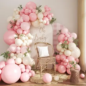 124Pcs Pink and White Balloon Arch Kit Light Pink, Sand, Pastel Balloons for Weddings and Parties