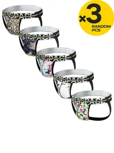 3pc of men's underwear, Fashion, in random colors with ice silk prints and double fabric, mid-rise elastic waistband underwear for breathability, large size, Slim Fit, soft and comfortable triangular pants