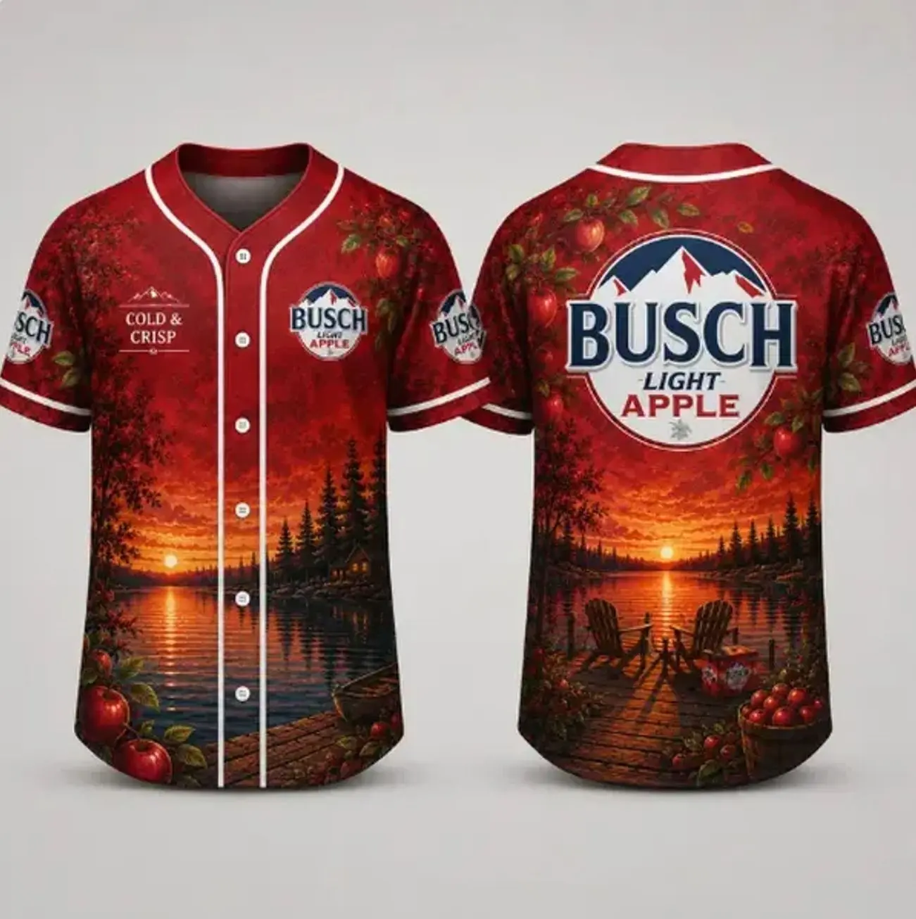 Busch Bapple Light Sunset Lake Baseball Jersey Beer Lover Summer Shirt