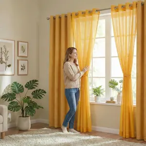 4 panel curtain set 52x95 inches Cationic + Big Belly Fabric Curtain Set, a perfect combination of sheer fabric and blackout curtains, cortinas para salas，curtains for bedroom,blocking light, combination,L18+L12,summervibes