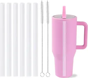 Replacement Straws for HydroJug Traveler Tumbler 40 oz, 6 Pack Plastic Reusable Straws with 2 Straw Cleaner Brushes for HydroJug Accessories