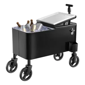 VEVOR 80 Quart Rolling Ice Chest Cart,  with 2-Stage Telescopic Pull Handle and 2 Swivel Casters, Portable Table Beach Patio Party Bar Cold Drink Beverage, Outdoor Park Cart on Wheels, Black