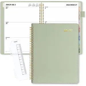 2026-2027 Weekly & Monthly Planner 9"x11.2" - 12 Month (July 2026 - June 2027), Vegan Leather Cover Planner Academic Year Calendar, Pocket, Notes, Monthly Tab, Green