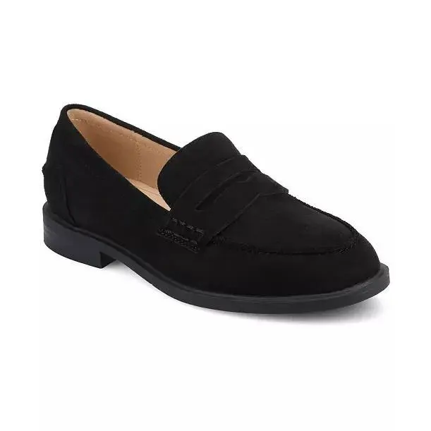 Journee Brooks Loafers 8W Black Penny Block Heel Slip‑On Comfort NIB msrp$93