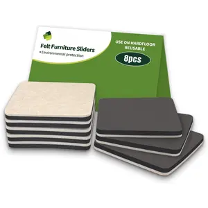 Furniture Sliders for Hardwood Floors 8 count - 5 inch Square Sliders for Moving Furniture - Felt Furniture Pads for Hardwood Floors