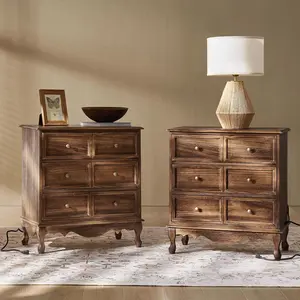 HULALA HOME 3-Drawer Nightstand with Charging Station, Drawer Organizer Wood Legs, Farmhouse Solid Set of 2(Walnut) dresser bedroom stand living boneless couch cloud sectional Tall Modern Glass Display Cabinet sets 2