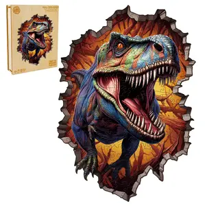 Wall Breaking T-Rex Wooden Jigsaw Puzzle for Adults and Kids Unique Shape Animal Wood Puzzles Challenging Puzzle, Family Game Creative Gifts，Laser-Cut Durable HDF Wood Puzzle
