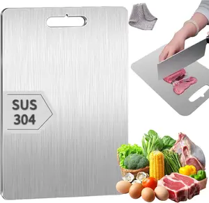 304 Stainless Steel Cutting Board,thick 0.06"Double-Sided Cutting Board with 1 Rag,Cutting Boards for Meat Fruit and Vegetable,Dishwasher Safe(C-Large 13.4"L x 9.1"W)